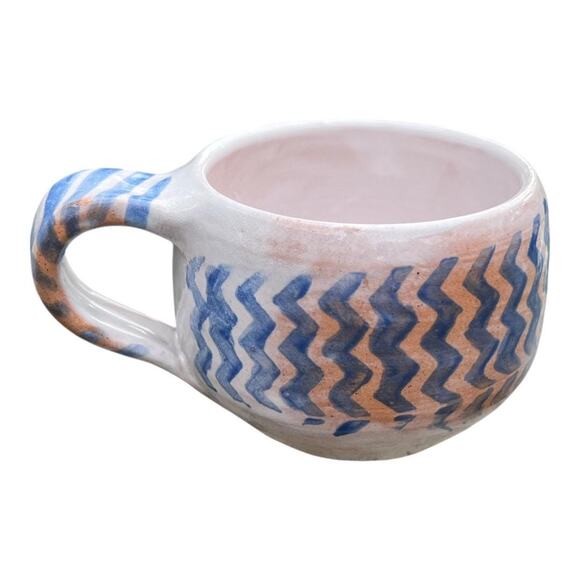 Blue & White Coffee Mug with Wave and PolkaDot Designs - Picture 2 of 7